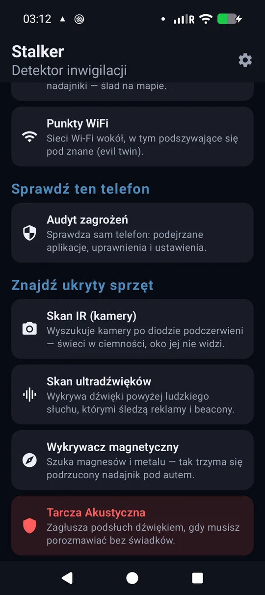 Kafelki: audyt zagrożeń, skan IR, ultradźwięki, wykrywacz magnetyczny, tarcza akustyczna